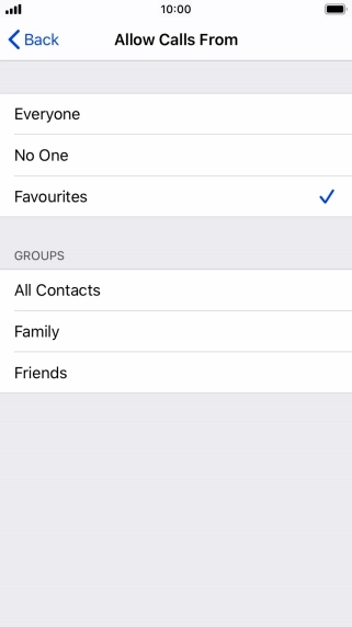 Press the required setting to select which contacts can call you even though Do Not Disturb is turned on.