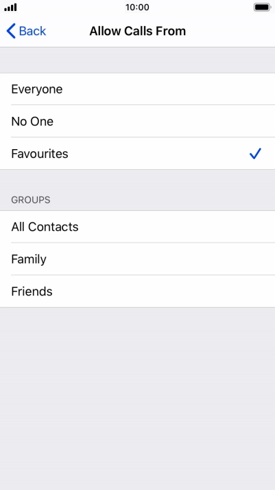 Press the required setting to select which contacts can call you even though Do Not Disturb is turned on.