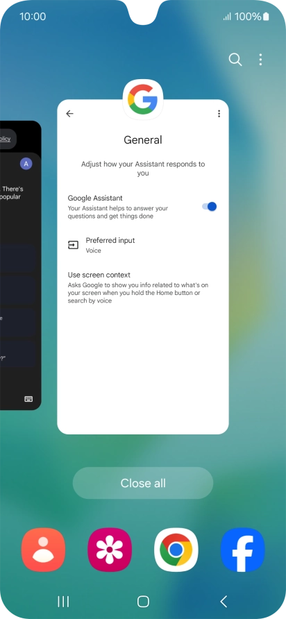 To end one running application, slide your finger upwards on the required application.