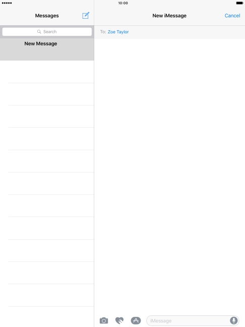 Press the text input field and write the text for your iMessage. Press the text input field and write the text for your iMessage.