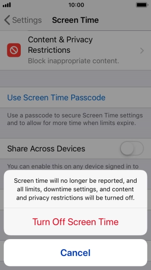 Press Turn Off Screen Time.