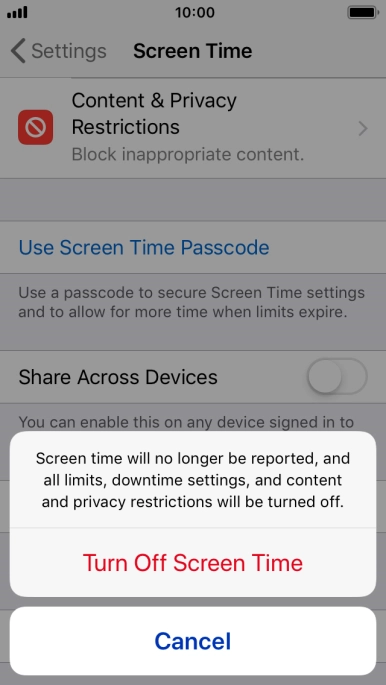 Press Turn Off Screen Time.