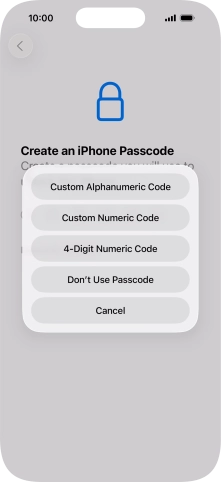 Follow the instructions on the screen to turn on use of phone lock code or press Don't Use Passcode.