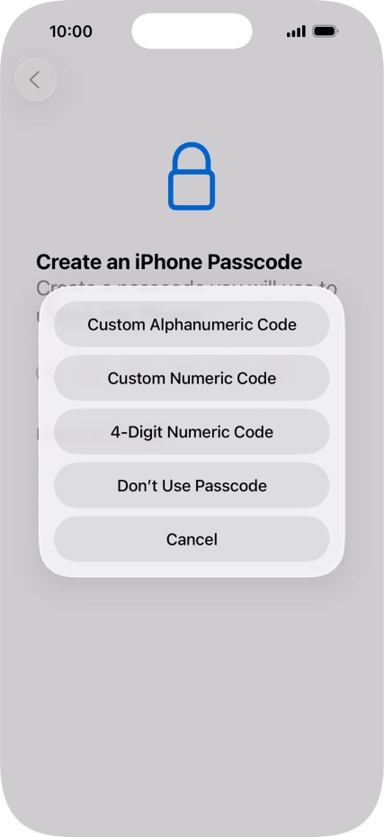 Follow the instructions on the screen to turn on use of phone lock code or press Don't Use Passcode.