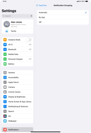 Press the required setting.