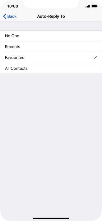 Press the required setting to select which contacts should automatically be notified that Do Not Disturb While Driving is turned on.