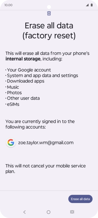 Press Erase all data.