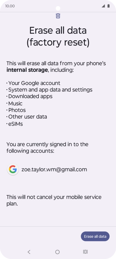 Press Erase all data.