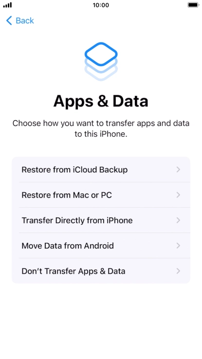 You can restore content from an iCloud backup when your phone is activated for the first time and after a factory reset. When this screen is displayed, your phone is ready to restore content from an iCloud backup.