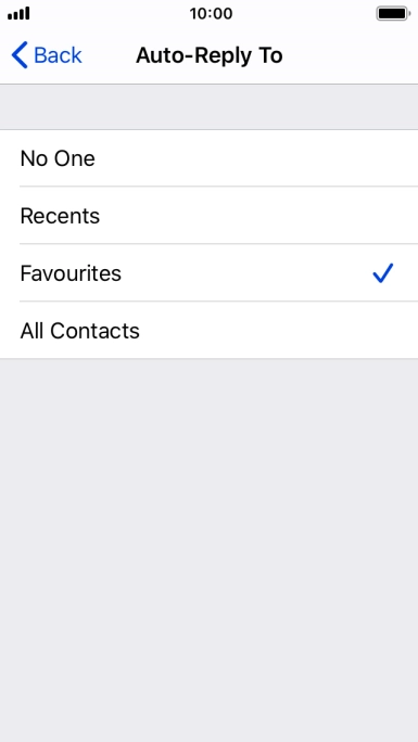 Press the required setting to select which contacts should automatically be notified that Do Not Disturb While Driving is turned on.