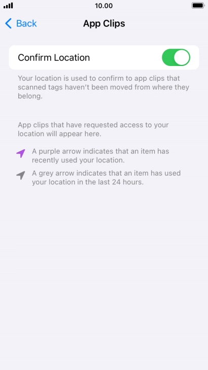 Press the required setting to turn the function on or off.