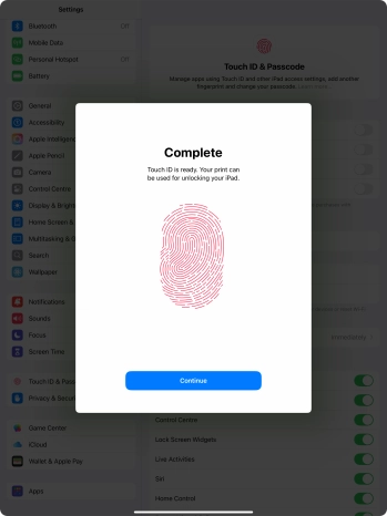 Press Continue. If you haven't previously selected a lock code, key in a code of your own choice twice.