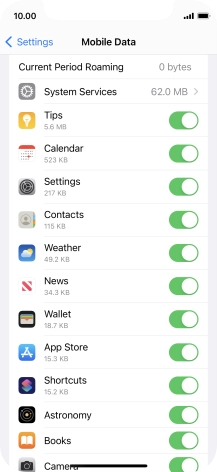 The data usage for each application is displayed below the name of the application.