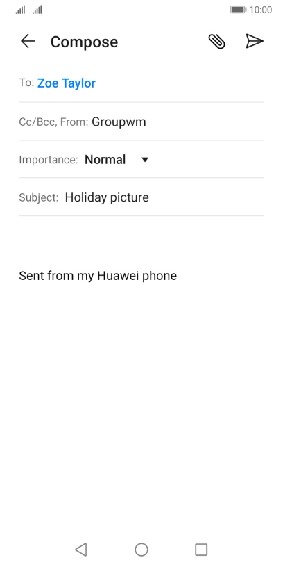 Press the text input field and write the text for your email message.
