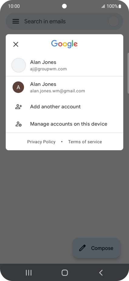 Press the required email account.