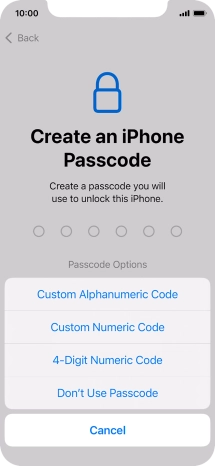 Follow the instructions on the screen to turn on use of phone lock code or press Don't Use Passcode.