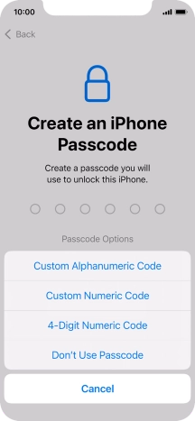 Follow the instructions on the screen to turn on use of phone lock code or press Don't Use Passcode.