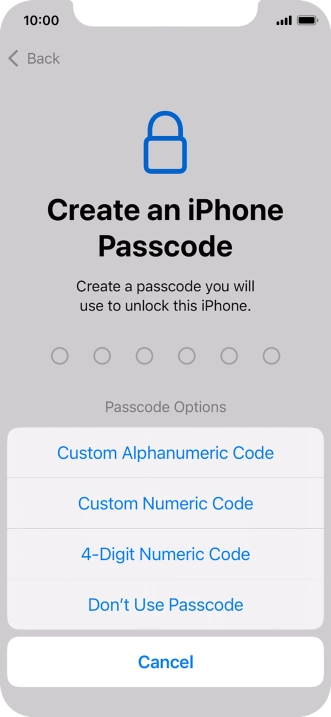 Follow the instructions on the screen to turn on use of phone lock code or press Don't Use Passcode.