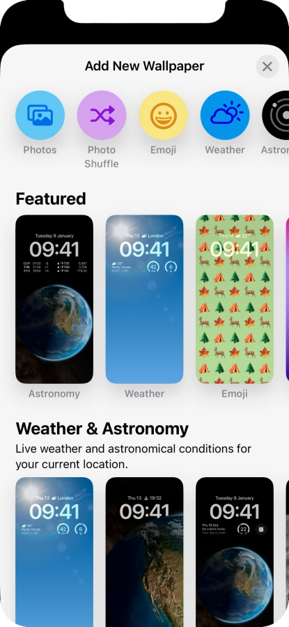 Press the required category and follow the instructions on the screen to select the required background image.