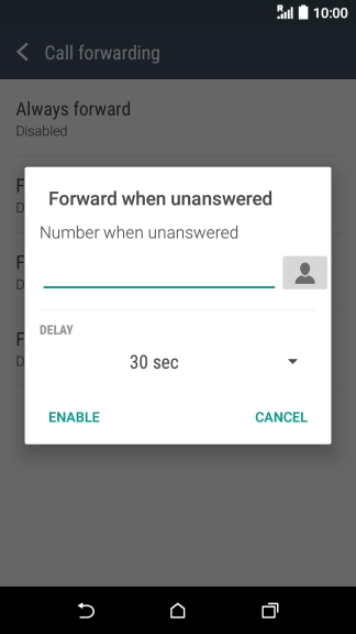If you divert missed calls, you need to select a delay for the divert. Press the drop down list below 