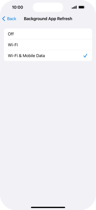 To turn off background refresh of apps, press Off. To turn off background refresh of apps, press Off.