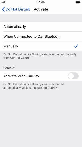 Press the required setting.