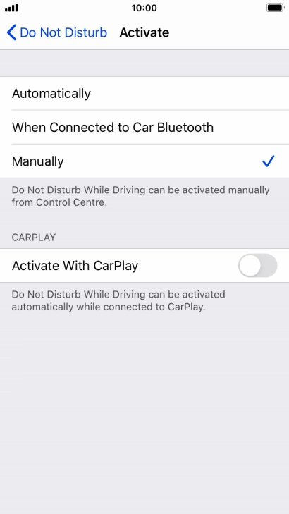 Press the required setting.