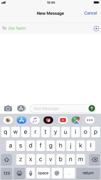 Press the text input field and write the text for your text message.