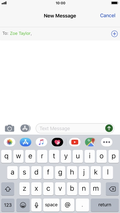 Press the text input field and write the text for your text message.