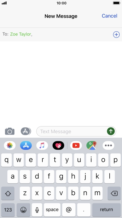 Press the text input field and write the text for your text message.