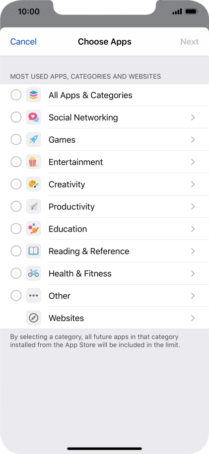 Press the required categories.