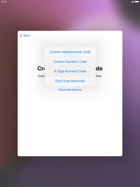 Follow the instructions on the screen to turn on use of lock code or press Don't Use Passcode. Follow the instructions on the screen to turn on use of lock code or press Don't Use Passcode.