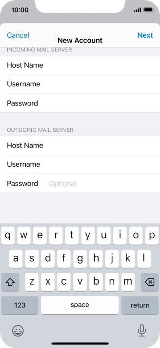 Press Password and key in the password for your email account. Please note that if you're using Vodafone's outgoing server, leave the password field empty.