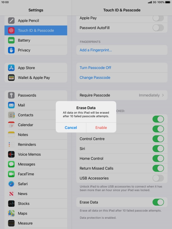 If you turn on the function, press Enable.