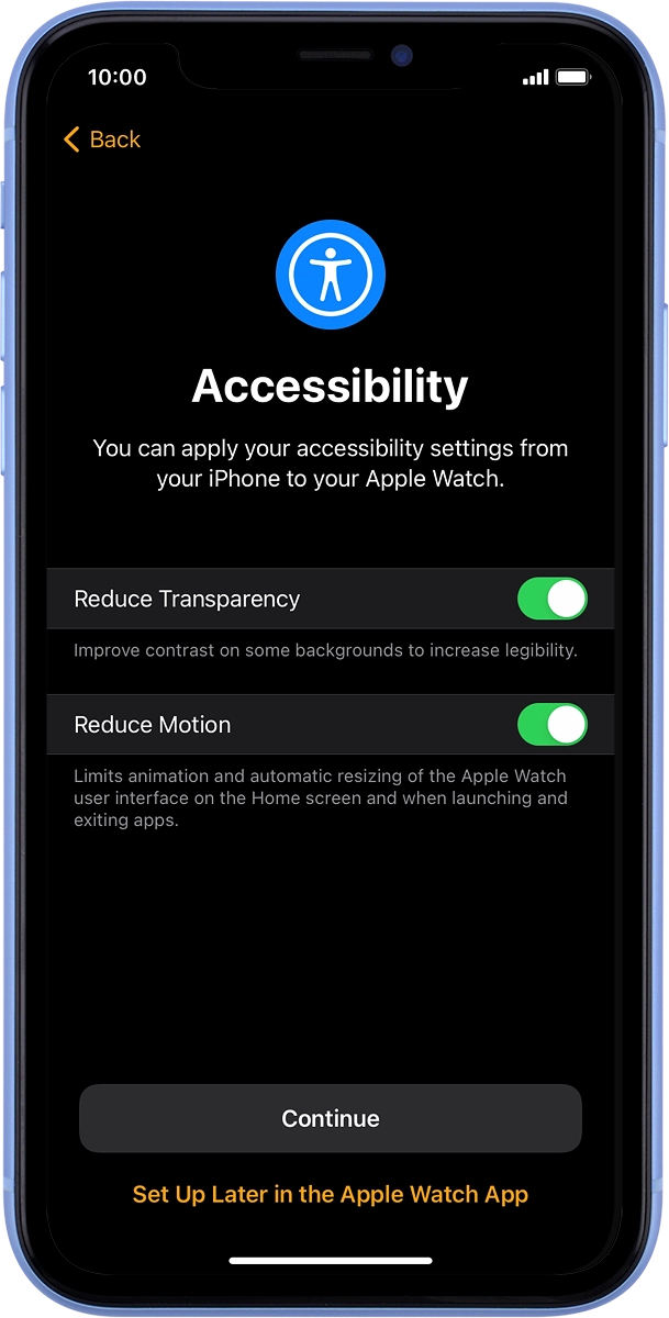 On your phone: Follow the instructions on the screen to select the required settings and press Continue.