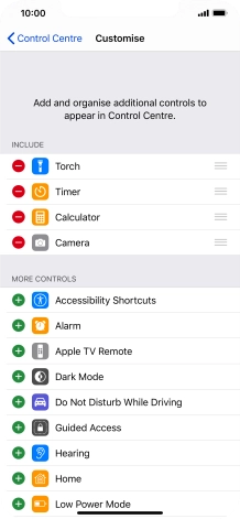 Press the delete icon next to the required function to remove it from Control Centre.