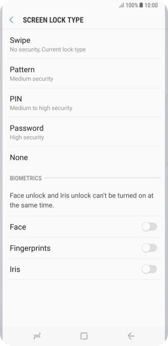 Press None and follow the instructions on the screen to turn off use of phone lock code.