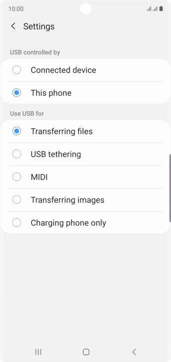 Press Transferring files to turn on the function.
