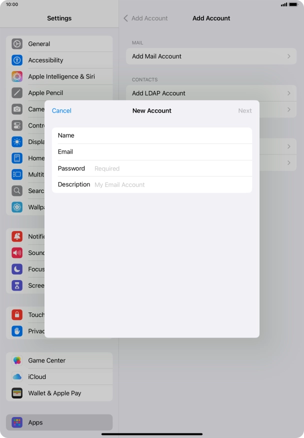 Press Password and key in the password for your email account.