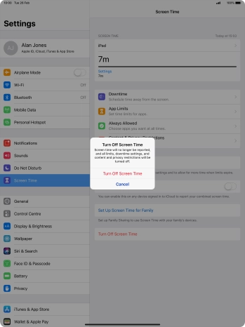 Press Turn Off Screen Time.