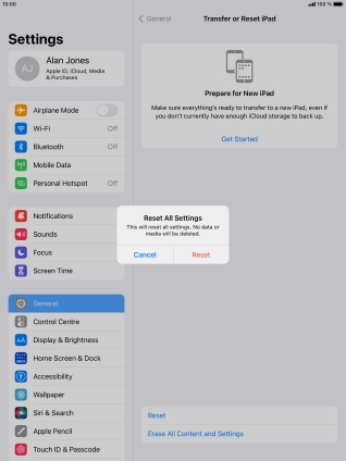 Press Reset. Wait a moment while the factory default settings are restored. Follow the instructions on the screen to set up your tablet and prepare it for use.