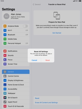 Press Reset. Wait a moment while the factory default settings are restored. Follow the instructions on the screen to set up your tablet and prepare it for use.