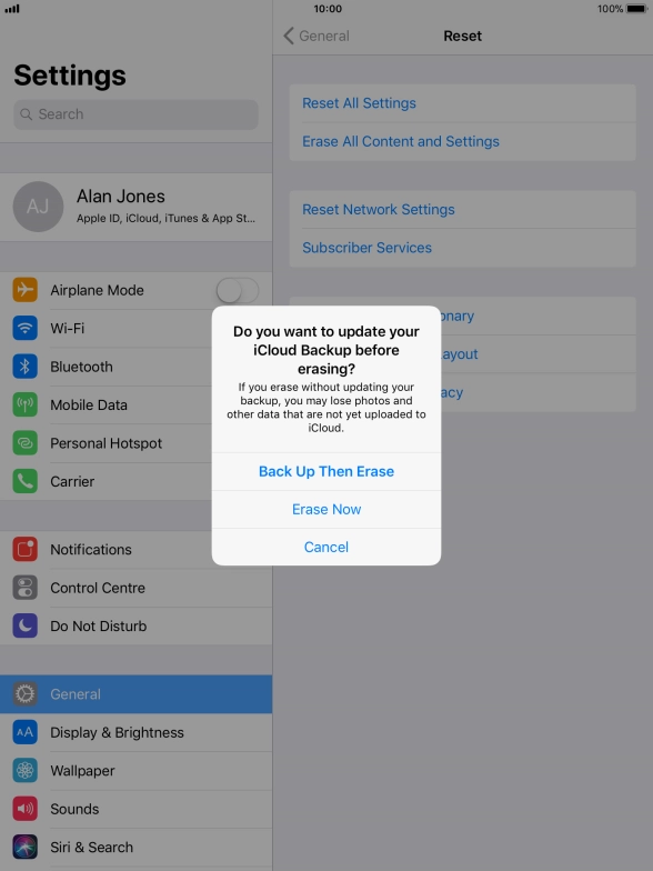 Press the required setting.