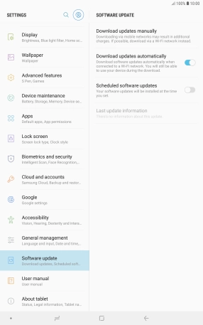 Press Download updates manually. If a new software version is available, it's displayed. Follow the instructions on the screen to update the tablet software. Press Download updates manually. If a new software version is available, it's displayed. Follow the instructions on the screen to update the tablet software.
