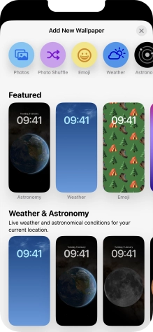 Press the required category and follow the instructions on the screen to select the required background image.