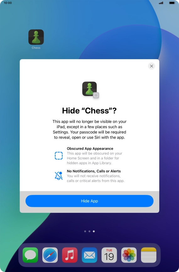 Press Hide App.