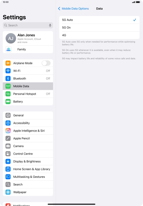 To turn on automatic switch between 5G and 4G, press 5G Auto.