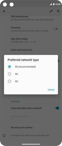 Press the required network mode.