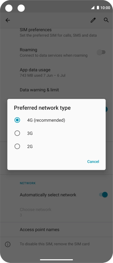 Press the required network mode.