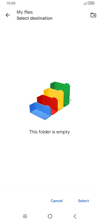 To create a new folder, press the new folder icon and follow the instructions on the screen to create a new folder.